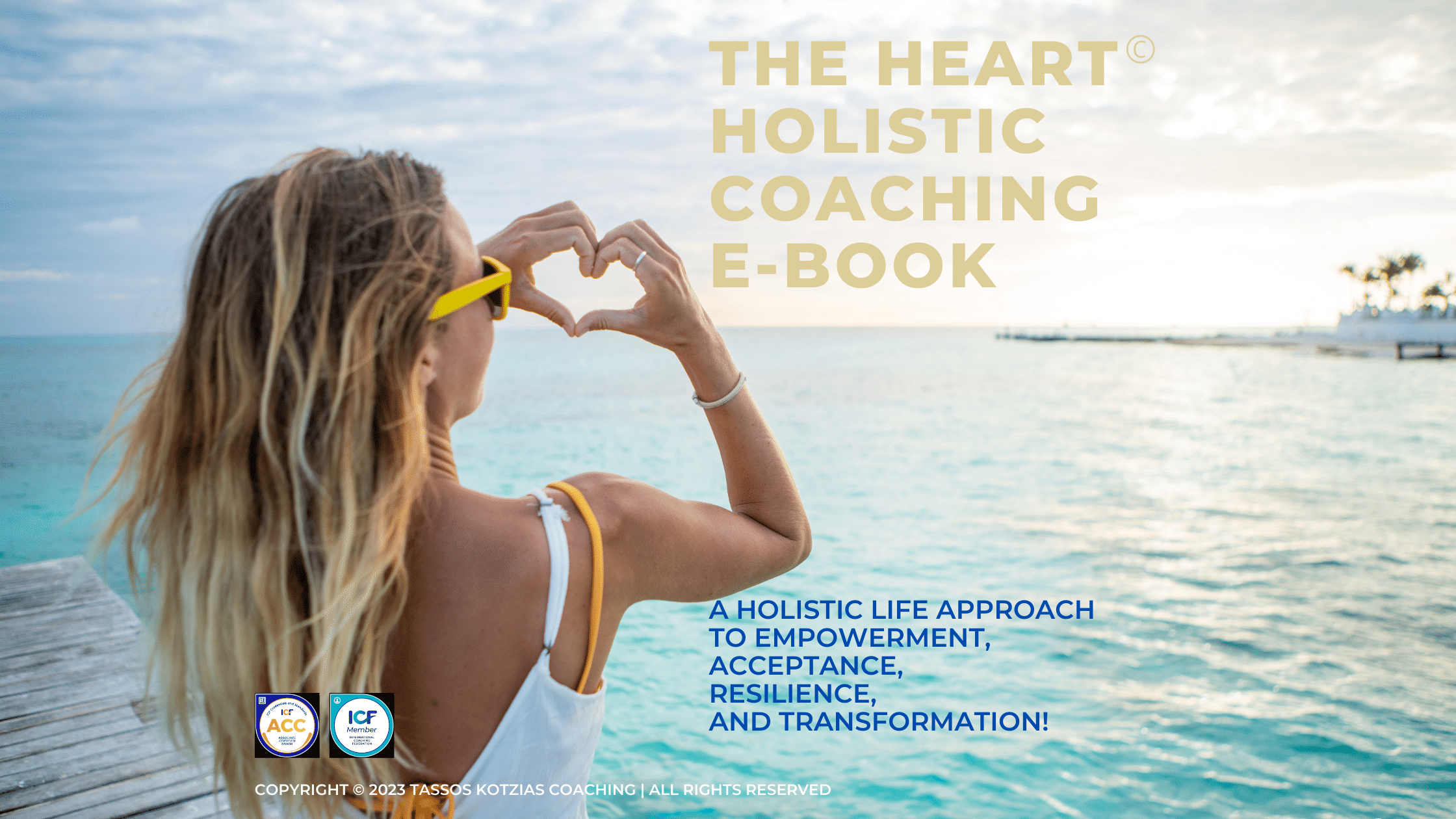 Image of a woman gazing at the sea horizon, writing: The HEART Holistic Coaching. A Holistic life Approach to Empowerment, Acceptance, Resilience, and Transformation!