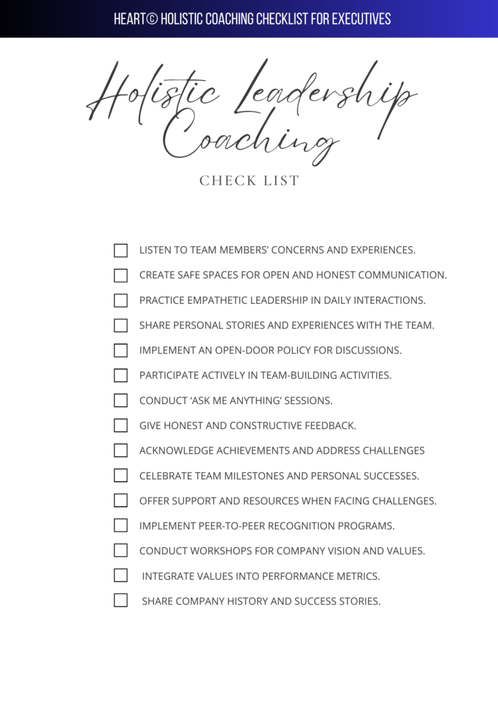 HEART© Holistic Coaching Checklist for Executives page 1