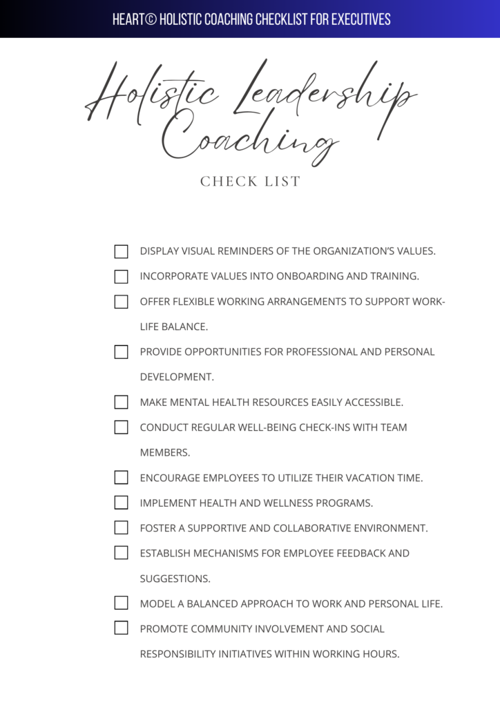 HEART© Holistic Coaching Checklist for Executives page 2